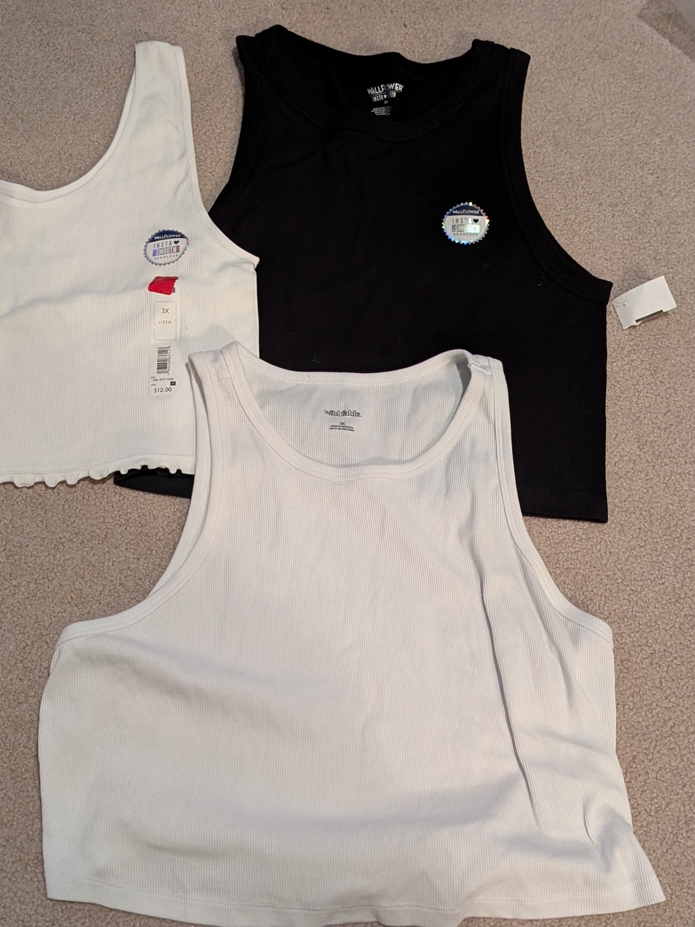 Black & White Ribbed Tank Crop 3 Pack